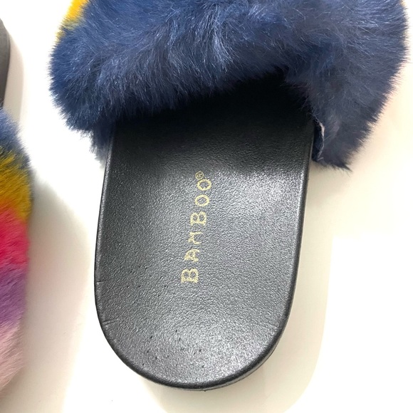 Colorful Rainbow Furry Vegan Slide Sandal Slippers Women's Flat Size 6 - Picture 3 of 8